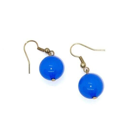 Blue Sphere Bead Dangle Earrings - Picture 2 of 3